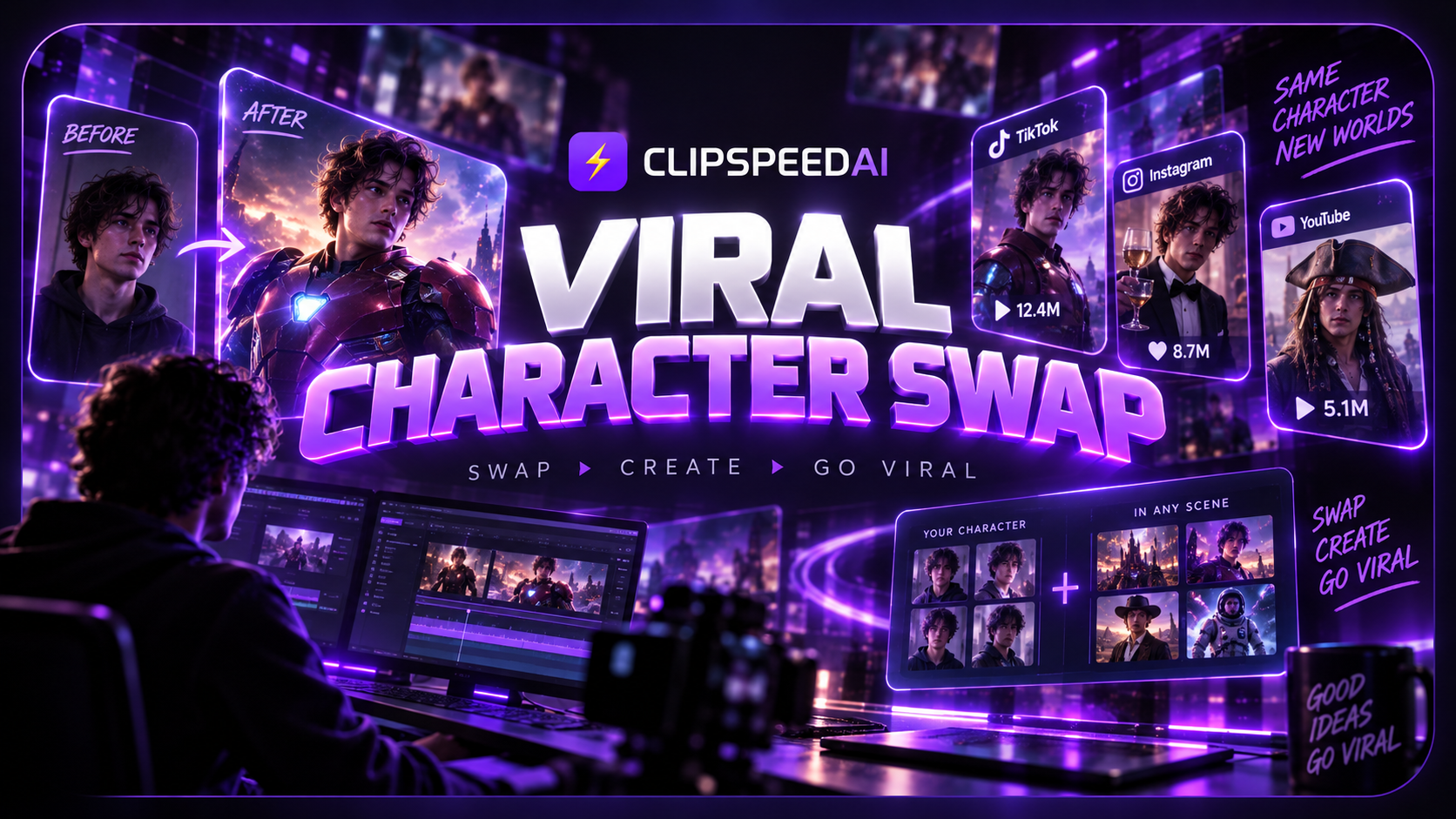 ClipSpeedAI Viral Character Swap Studio artwork