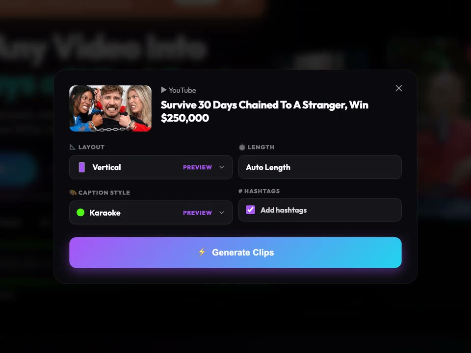 Real ClipSpeedAI caption style picker