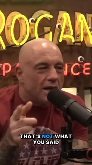 Joe Rogan mid-sentence, captioned vertical clip