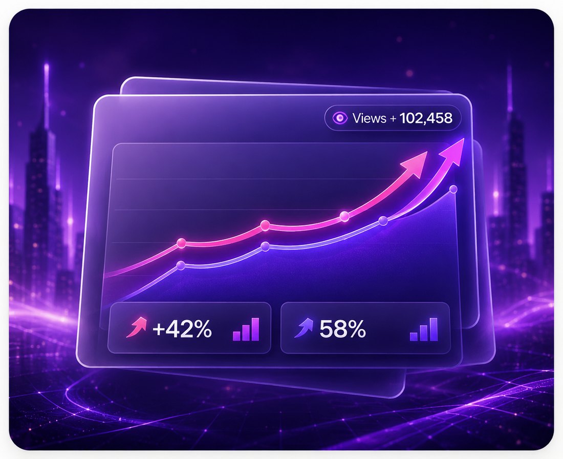 Views climbing 42% and 58% on a Surge analytics card